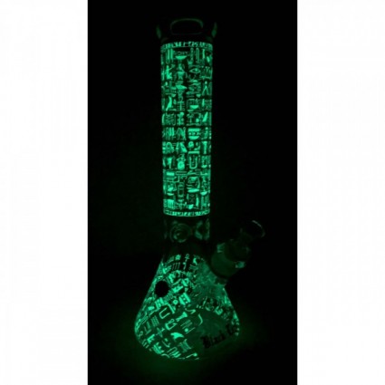 Black Leaf Hieroglyphs Beaker Bong Ice Glow 7mm